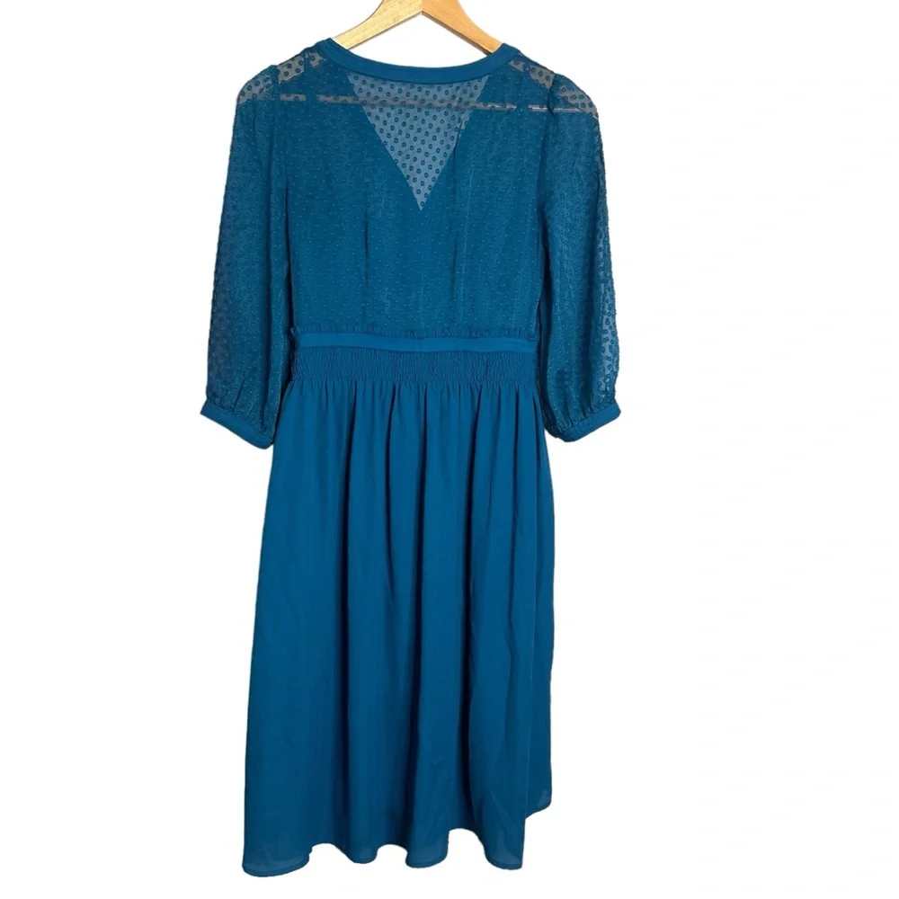 Anthropologie HD in Paris Celeste Swiss Dot Chiffon Teal Blue Dress - Picture 9 of 11